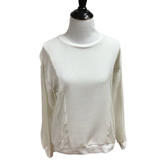 Rebecca Taylor Women's Size 2 Blouse Top Long Sleeve Semi Sheer Textured White - Picture 1 of 6